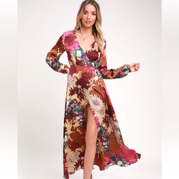 Lulus Burgundy Wrap Dress - Picture 1 of 6